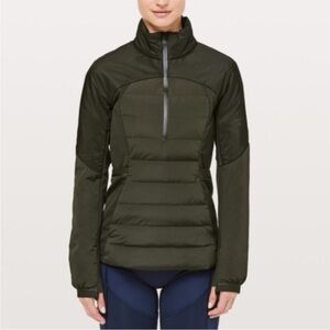 Lululemon Down for It All Cropped Half-Zip Pullover - olive green